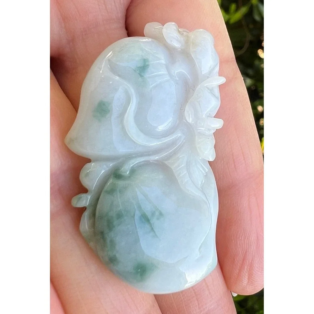 Natural Green Jade Jadeite Pendant Elephant Peach Carved Lucky Prosperity Charm